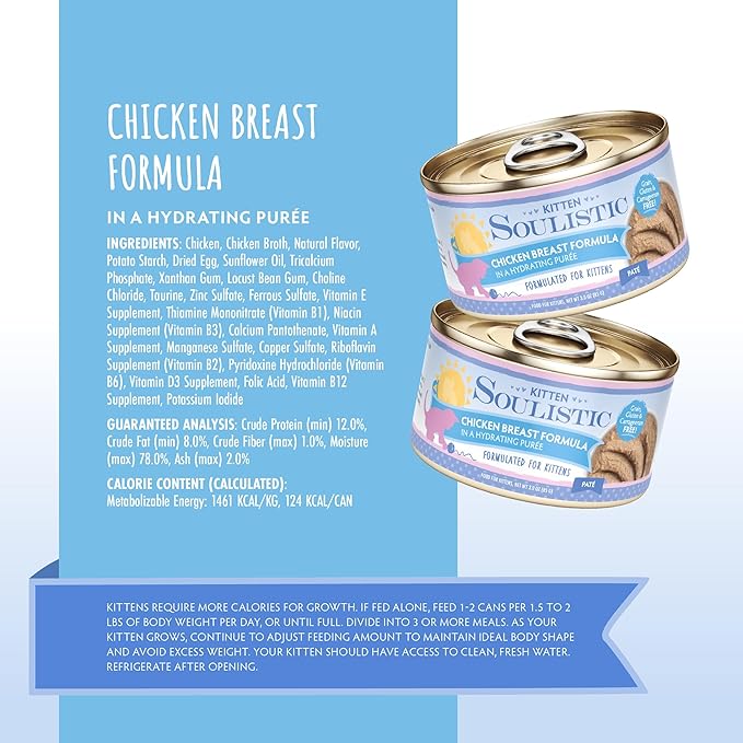 Soulistic Kitten, Chicken Breast Formula in Hydrating Purée, 3oz Can, Pack of 12