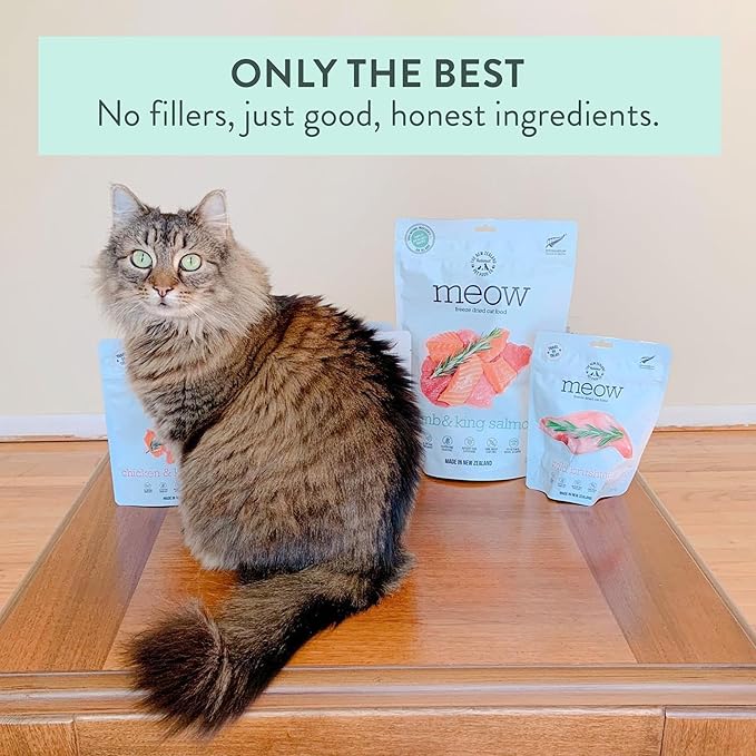 The New Zealand Natural Pet Food Co Meow Freeze Dried Cat Food - Lamb & King Salmon Recipe,High Protein Treats,Meals & Toppers,Dry Cat Food,9.9oz