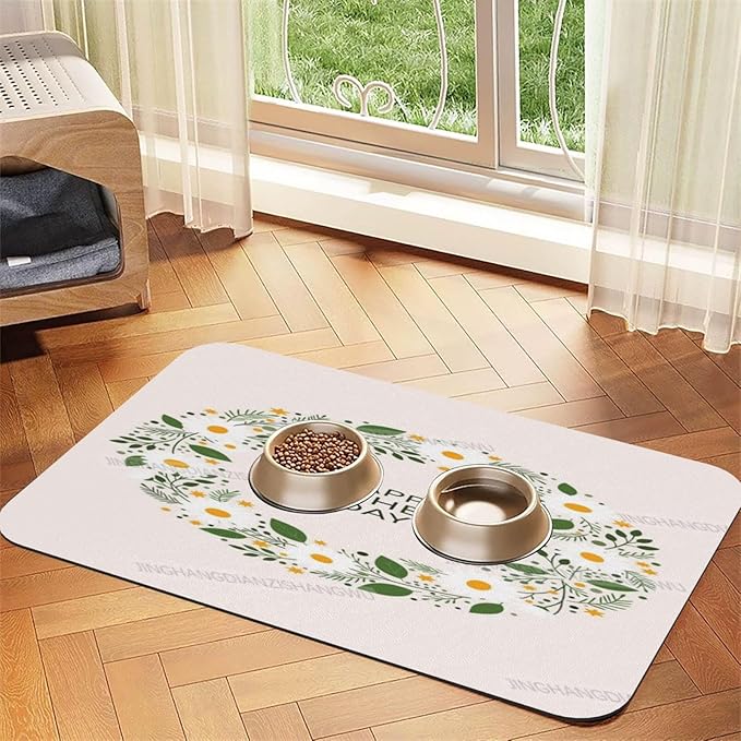 Non Slip Mat for Dog Pet Cat Dog Food Mats Happy Mother's Day Floral Gift for Mom Daisy Water Bowl Mat Quick Dry Absorbent Cat Feeding Mats 24x16In