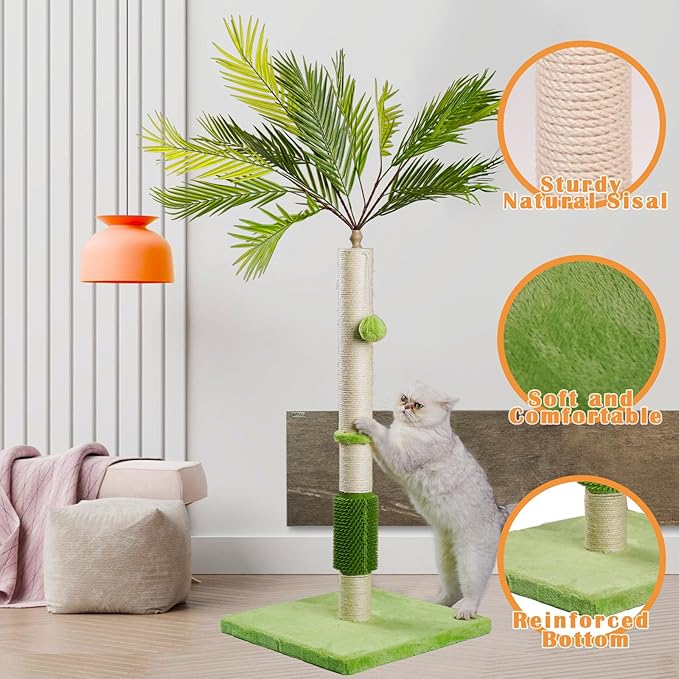 MeowHomm Cat Scratching Post,Cat Bird of Paradise Palm Tree for Indoor Cats with Natural Sisal Scratch Pole Hanging Sisal Ropes and Balls, Cute 40" Tall Cat Scratcher for Large Cat and Kittens