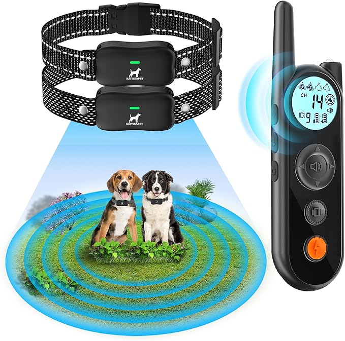 Wireless Dog Fence for 2 Dogs with 14 Levels Distance(25-3500FT), Dog Training Collar with 3 Safe Training Modes for All Breeds, Sizes