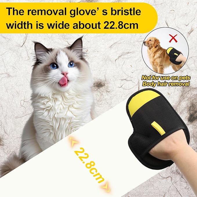 Pet Hair Removal Glove for Cats & Dogs,Upgraded Reusable Electrostatic Pet Hair Glove,Hair Remover(2 Pack Glove,1Red Lint Scraper) for Clothing,Bed,Carpet,Not for Use on Pets Direct.