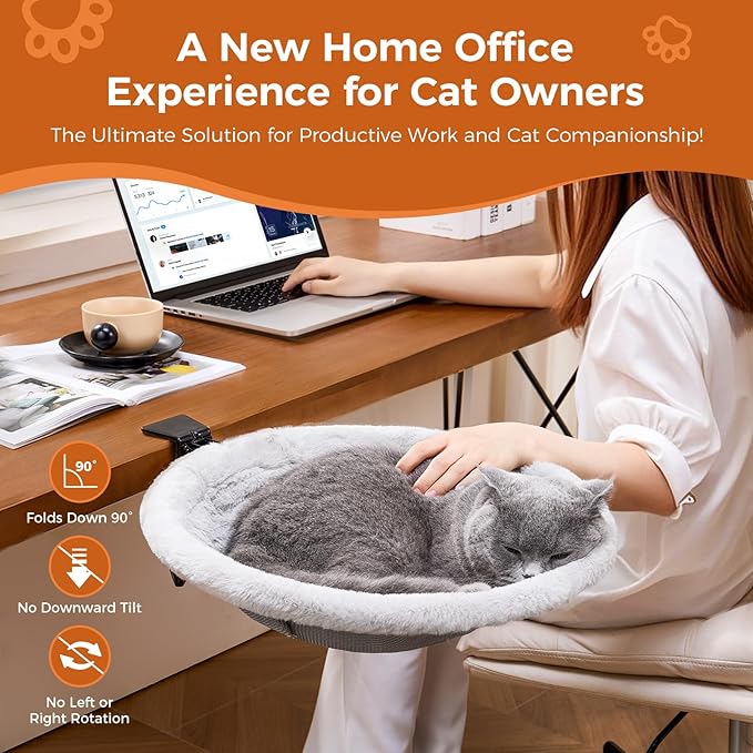 Cat Desk Bed for Remote Workers, Gamers, and Office Staff - 90° Foldable, Quality Sturdy Desk cat Bed for Indoor Cats, Comfortable Kitty Beds for Desk use, Supports up to 40lbs