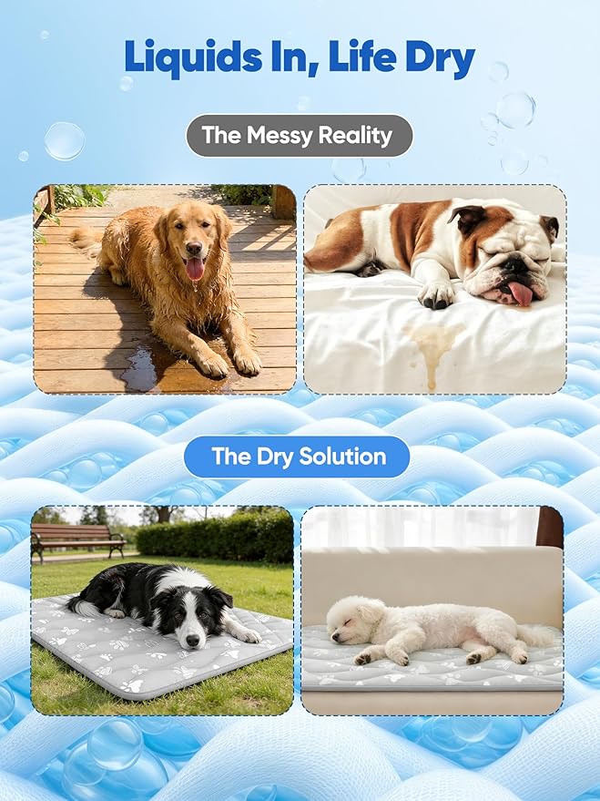 Rywell Super-Absorbent Cooling Mat for Dogs 24"x18" Arc-Chill 3.0 & Color-Changing Dog Cooling Mat, Stay Cool & Dry, Washable, Non-Slip Pet Bed Mat for Floors, Sofas, Kennels