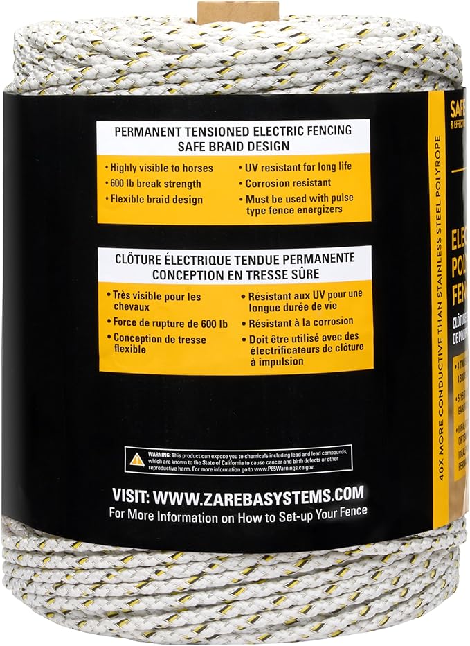 Zareba Elite Electric Polybraid Fence for Horses - 1000 ft, Highly Visible Electric Horse Fence, 4 Tinned Copper Strands, Polybraid Electric Fence, EL1000C4-Z