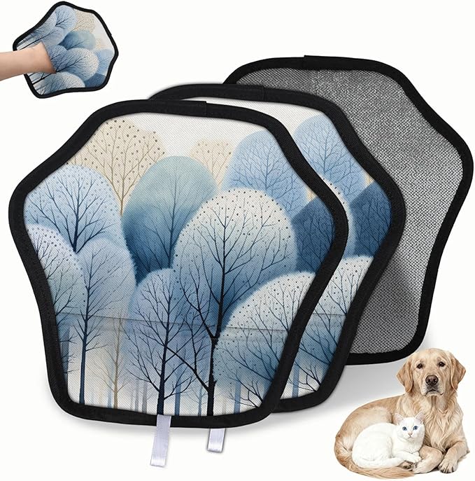 Forest Pattern Electrostatic Pet Hair Removal Glove for Cats & Dogs - Reusable Grooming Mitt for Couch, Carpet, Car Seat & Laundry - Large 9x9 Inch