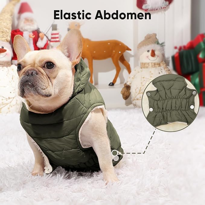 Fleece Lining Dog Hoodie with Harness Built in,Extra Warm Small Dog Jacket in Winter Puppy Coats with Drawstring Hooded,Green S