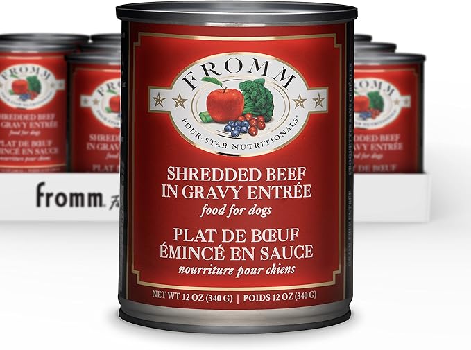Fromm Four-Star Nutritionals Shredded Beef in Gravy Entrée Dog Food - Premium Wet Dog Food - Beef Recipe - Case of (12) 12 oz Cans