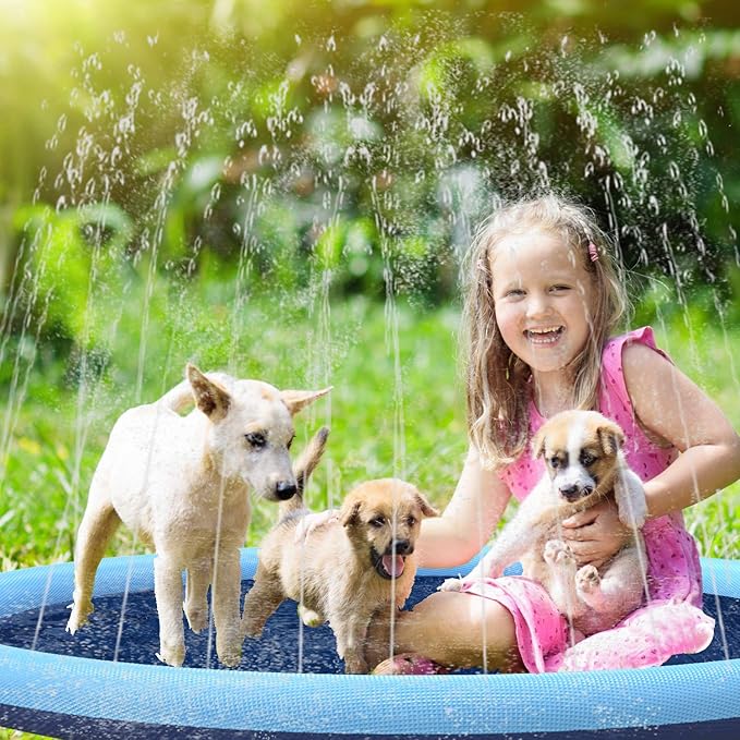 Splash Sprinkler Pad for Dogs Kids,59’’ Thicken Dog Pool with Sprinkler,Pet Outdoor Play Water Mat Toys for Dogs Cats and Kiddie