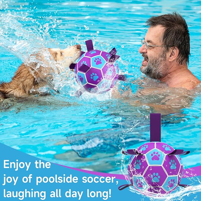 QDAN Dog Toys Soccer Ball - Durable Dog Balls with Strap for Medium Small Dogs, Puppy Birthday Gifts, Dog Tug Toy for Tug of War (8 Inch)