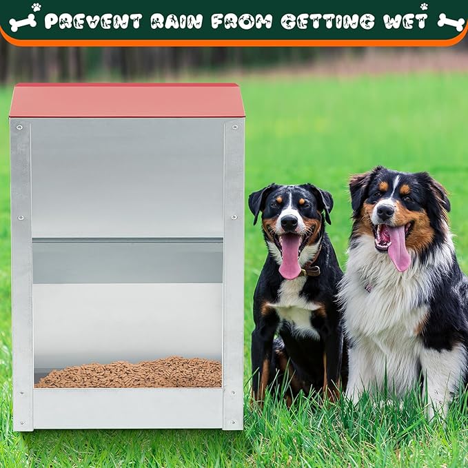 2 Pcs 40 Lbs Large Automatic Dog Feeders with Handle Acrylic Panel Galvanized Gravity Feeder Outdoor Hanging for Doggie Breed Dog Food Dispenser Container (Red, No Wheels)
