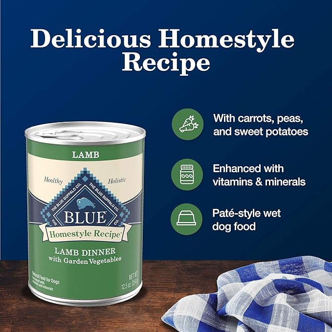 Blue Buffalo Homestyle Recipe Lamb Dinner with Garden Vegetables Wet Dog Food for Adult Dogs, Chicken Recipe, 12.5 oz. Cans, 3 Count