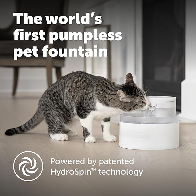 PetSafe Outlast Cat Fountain - Encourages Healthy Hydration - Pump-Free Design with HydroSpin Technology - Automatic Pet Water Bowl - Dishwasher-Safe - Long-Lasting - 60 oz