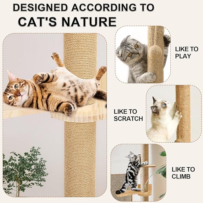Tall Cat Tree,Indoor Wall-Mounted Cat Scratching Post,4 Tier Floor to Ceiling Cat Tower,Suitable for Cats Climb, Scratch, Lookout and Play(Height 76.8 in)
