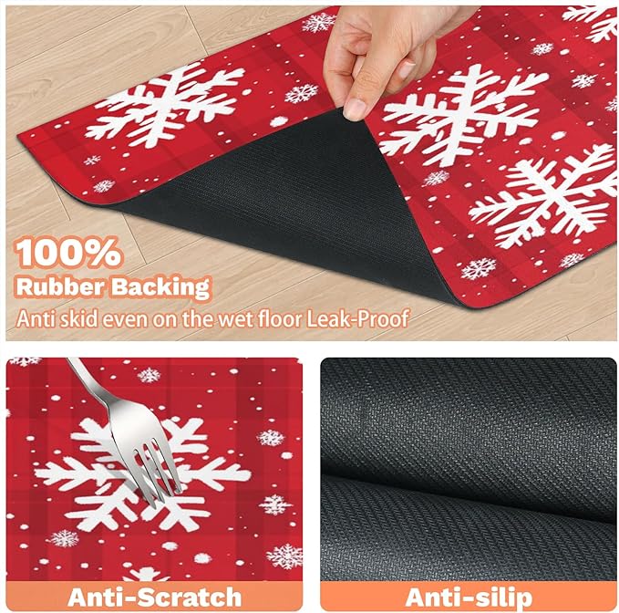 Xmas Snowflake Dog Food Mat for Floors Absorbent, Quick Dry Water Dispenser Mat for Food, Water, Pet Supplies 17" x 30", Christmas Snowflake