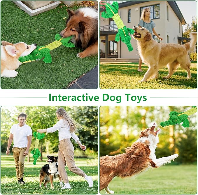 Large Squeaky Alligator Dog Toys, Interactive Puppy Toys with Crinkle Paper, Pull Tug of War Dog Toy, Plush Dog Chew Toys for Small, Medium, Large Breed