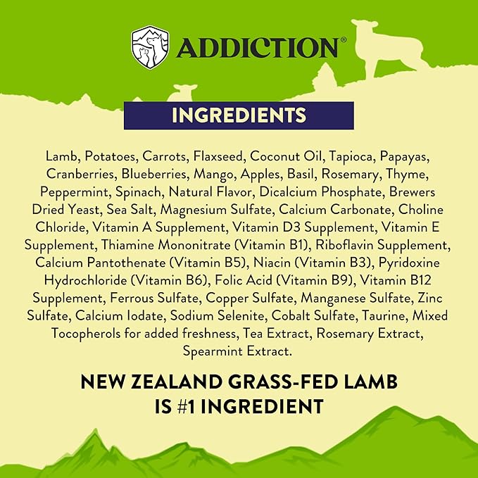 Addiction Herbed Lamb & Potatoes Air-Dried Grain-Free Dog Food – Complete Meal or Topper with Natural Ingredients for Digestive and Skin & Coat Health, 2lb - 4 Packs