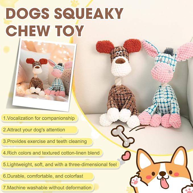 Indestructible Dog Toys,New Dog Toys for Aggressive Chewers,Squeaky Durable Chew Toy for Indoor Pups Teething,Puppy Teething Toys (Blue Donkey)