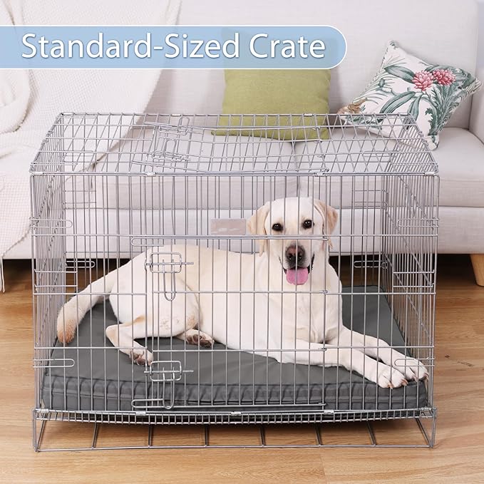 Vonabem XXL Dog Bed Waterproof Outdoor, Extra Large Crate Pad 48 Inch with Washable Removable Cover Reversible, Foam Orthopedic Dogs Beds, Durable Leather Pet Anti-Slip Kennel Pads 47"x29" Grey