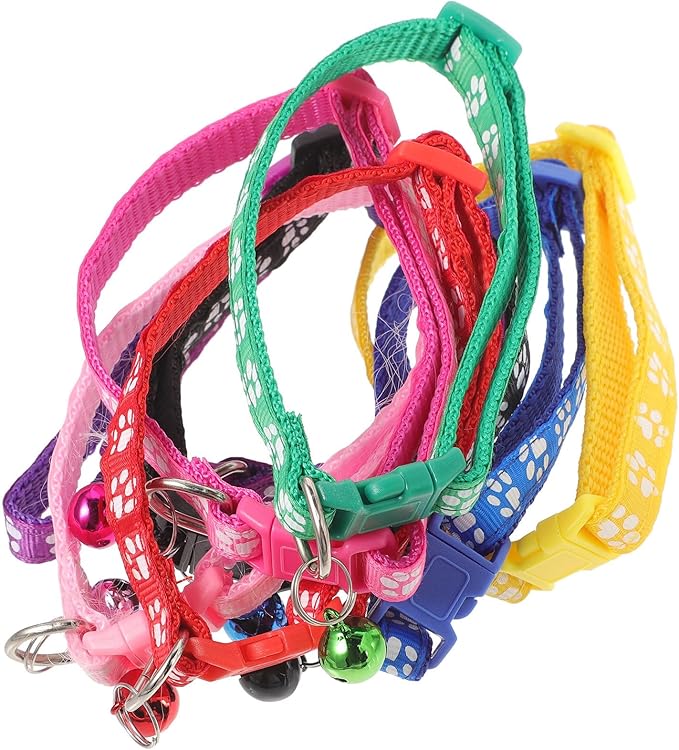 KALLORY 8pcs Mixed Color Printed Dog Collars with Bells Adjustable Pet Printed Collars for Dogs and Cats Basic Pet Supplies Random Color