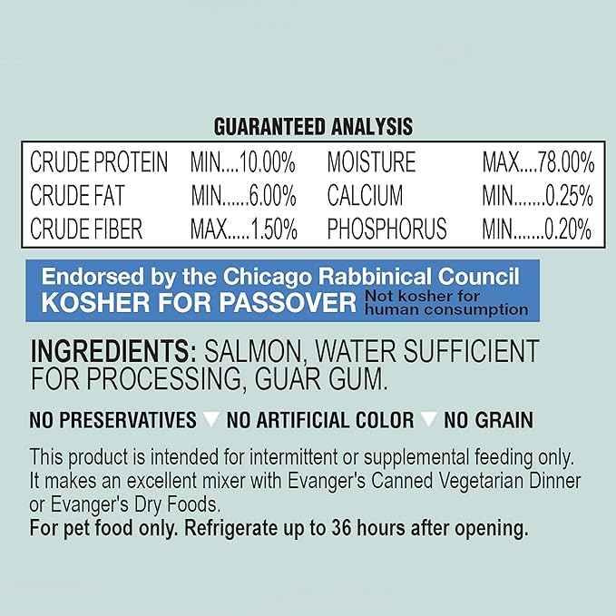 Evanger's Complements Grain Free Salmon for Dogs & Cats – 24 Count, 6 oz Each – Single Protein, Grain & Gluten Free, Rich in Omegas, Protein Rotation, Dry Food Topper