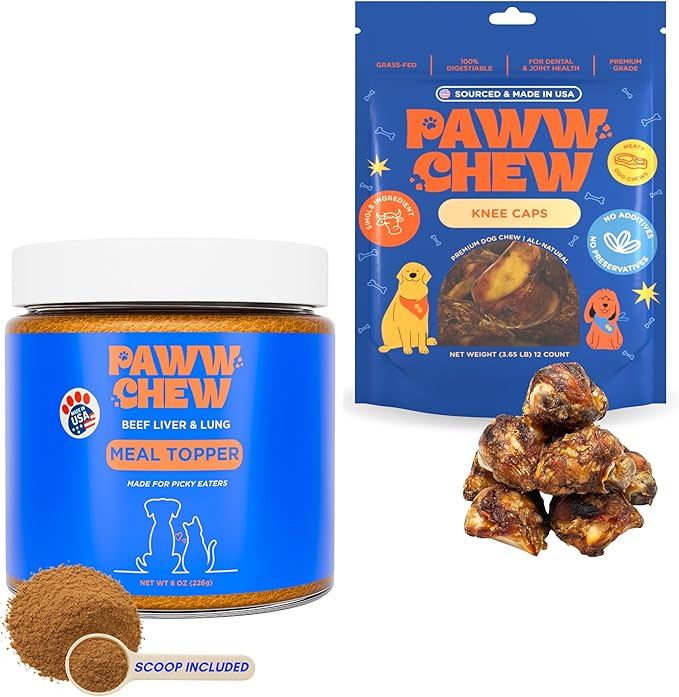 PAWW CHEW Beef Liver Food Topper & Knee Caps for Dogs, 100% Natural, Made in The USA, Dog Seasoning for Food, Meal Topper for Picky Eaters