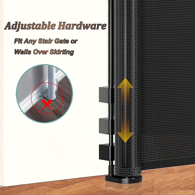 150 inch Retractable Baby Gates 42 inch Tall, Retractable Gate with Reinforced Strip Design to Prevent Crawling Through, 12 FT Extra Wide Retractable Dog Gate for Indoor/Outdoor