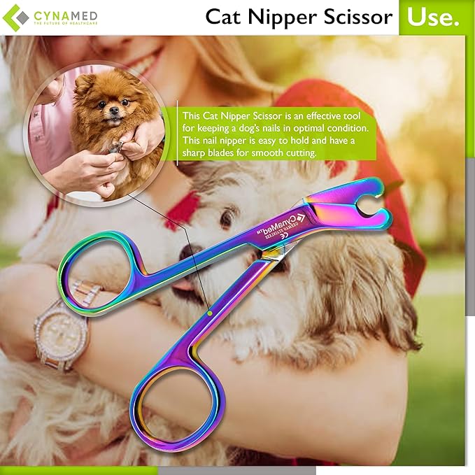 CynaVet Stainless Steel Multicolor Cat Nail Clippers: Safe Trimming of Indoor Cats, Rabbits, Hamsters, Birds - Ideal for at-Home Grooming - Veterinary Instruments Gifts
