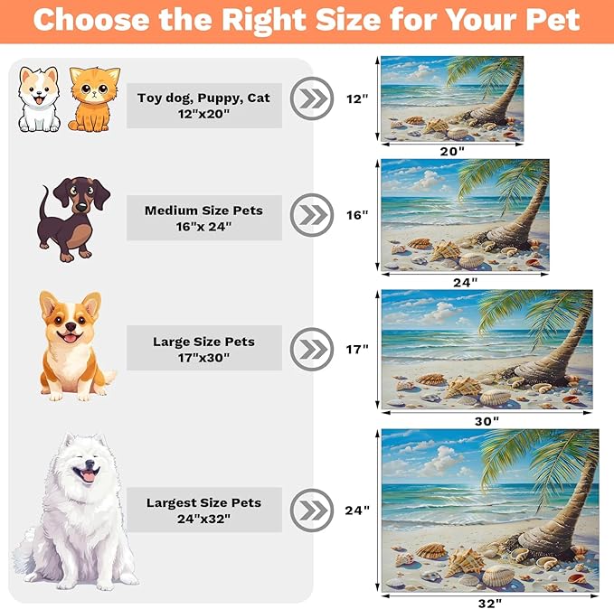 Seashell Dog Food Mat for Floors Absorbent, Quick Dry Water Dispenser Mat for Food, Water, Pet Supplies 16" x 24", Palm Tree