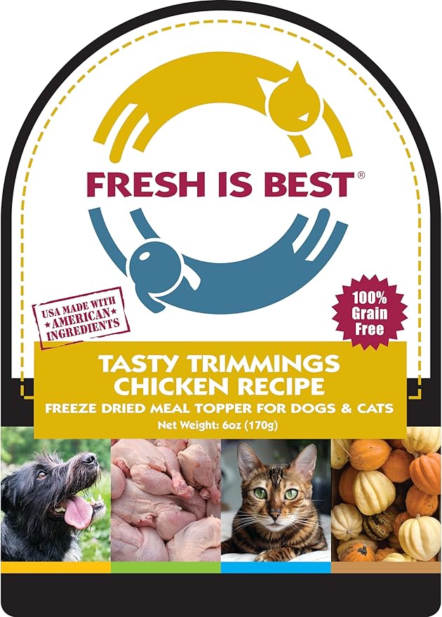 Fresh Is Best Tasty Trimmings – Freeze Dried Dog Food – Raw Freeze Dried Cat & Dog Food Toppers in Resealable Zipper Bag – Chicken with Yam, Apples, Kale, & Collards – Made in The USA