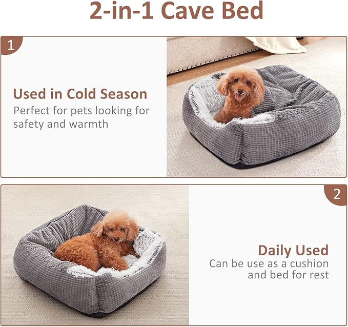 MIXJOY Dog Beds for Large Medium Small Dogs, Rectangle Cave Hooded Blanket Puppy Bed, Luxury Orthopedic Cat Beds for Indoor Cats, Warmth and Machine Washable (30 inches, Grey)