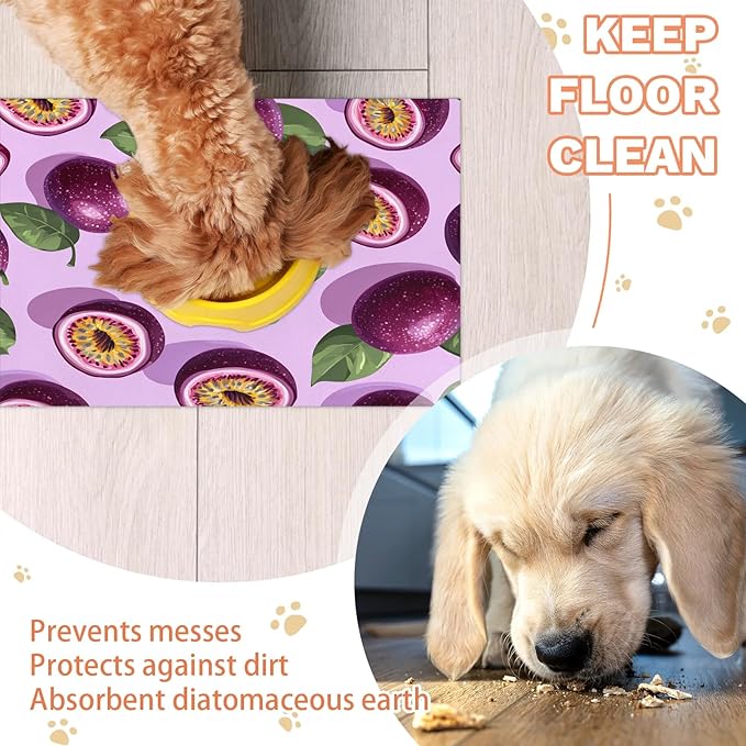 Passion Fruit Dog Food Mat for Floors Absorbent Dog Bowl Mat for Food and Water Dispenser Quick Dry Cat Food Placemat Pet Supplies 16" x 24", Tropical Fruit