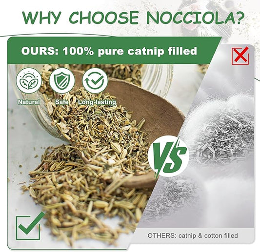 Nocciola 3 Pack Catnip Toys for Cats, Funny Cat Toys Filled with 100% Pure Organic Catnip, Safe Kitten Teething Chew and Kicker Toys, Stress Relieving Fun for Indoor Cats