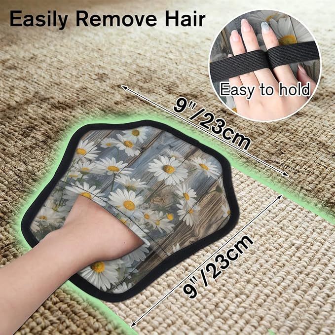 Farmhouse Daisy Electrostatic Pet Hair Removal Glove for Cats & Dogs - Reusable Grooming Mitt for Couch, Carpet, Car Seat & Laundry - Large 9x9 Inch