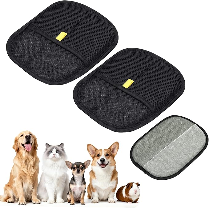 Pet Hair Removal Gloves, Reusable Electrostatic Pet Gloves for Cats Dogs Grooming, (2Pcs & Black), Intended for Clothing/Couch/Carpet/Car Seat