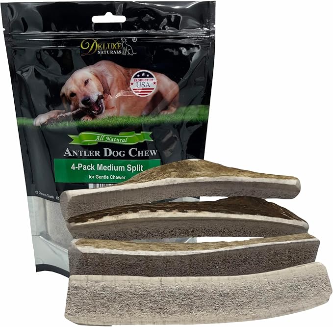 4 Pieces Medium Split Elk Antler Dog Chew (5.5 to 7 inches) – All Natural, Premium Grade A, Odor-Free, USA-Sourced – Long-Lasting Dental Treats for Small Dogs Under 35 lbs