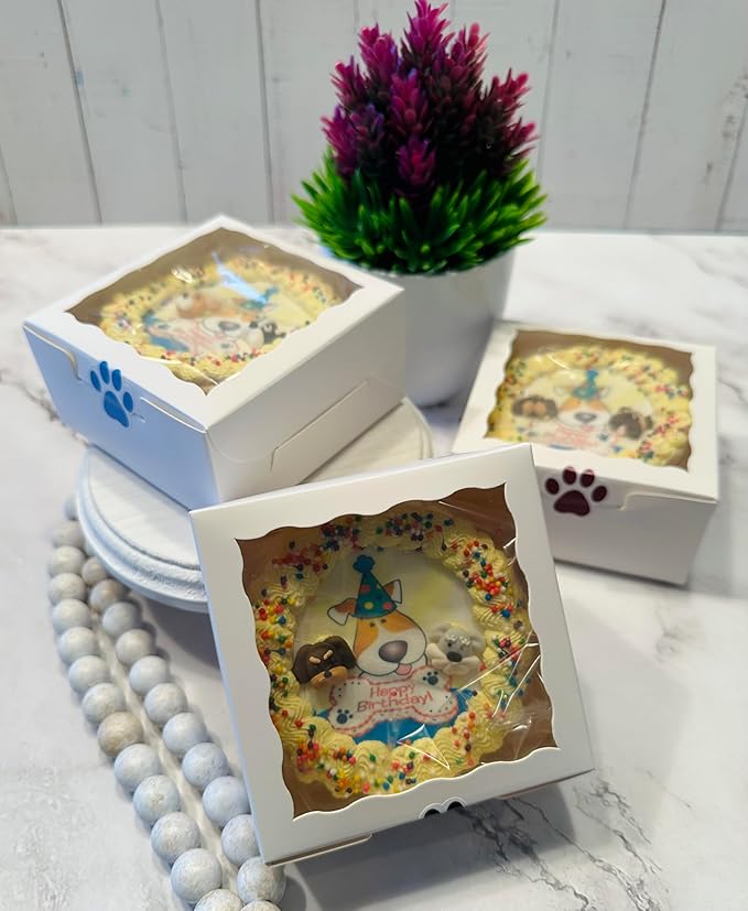 Dog Birthday Cake Crispy Popcorn Yellow Dog Birthday Cake - Edible Crispy PopCorn Cake Dogs Love- Handmade by Dezicakes - Perfect Dog Party Cake Boxed, Iced and Decorated