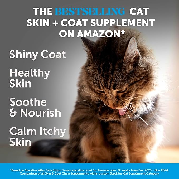 Cat Skin & Coat Health + Cat Multivitamin Daily Essentials Bundle: Omegas, Vitamin C + E, Biotin & Joint Support Chews (Chicken 30-Day Supply)
