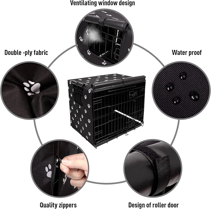 Pet Prime Dog Crate Cover Indoor/Outdoor Durable Windproof 600D Oxford Fabric Pet Kennel Cover Fit for 24 30 36 42 48 Inches Wire Dog Crate for Small and Large Dogs-Cover Only(30 Inch (30"x18"x21"))