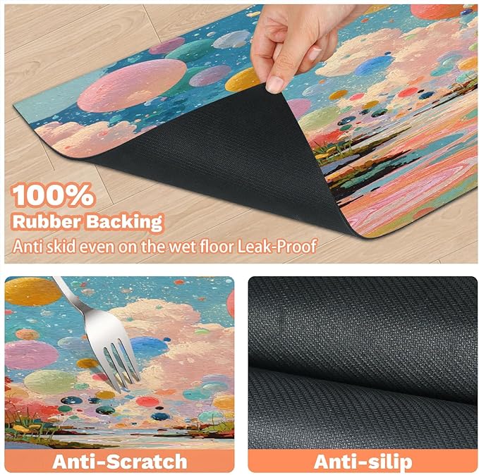 Forest Dog Food Mat for Floors Absorbent, Quick Dry Water Dispenser Mat for Food, Water, Pet Supplies 16" x 24", Watercolor Balloon