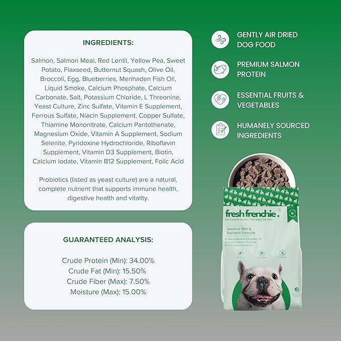 Air-Dried Dog Food for French Bulldogs - 4lb - Salmon, Superfoods, Probiotics - Hypoallergenic & Grain-Free
