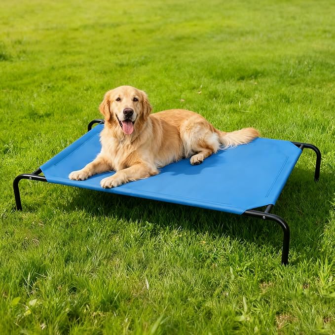 Elevated Dog Bed for Large Dogs, Washable Raised Cot with Skid-Resistant Feet, Waterproof Cooling Dog Beds with Oxford Cloth, Indoor/Outdoor Use, Blue 50in