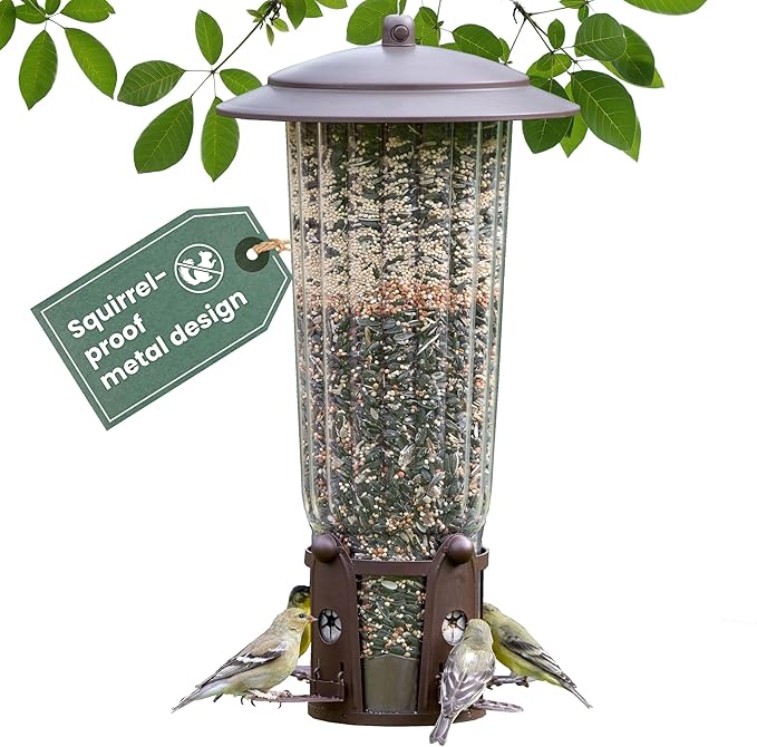 Perky-Pet 334-1SR Squirrel-Be-Gone Max Large Wild Bird Feeder with Flexports, Squirrel Proof Bird Feeder with Weight-Activated Perches - 4LB Seed Capacity