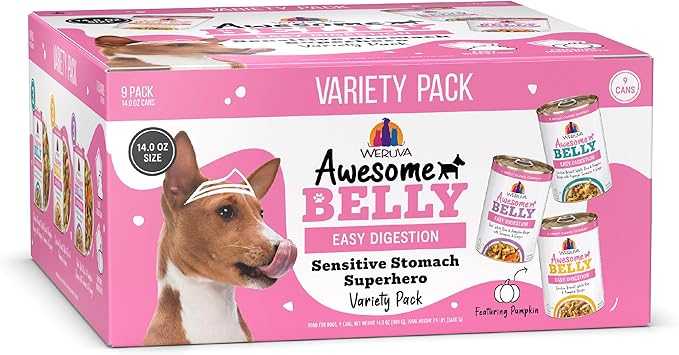 Weruva Awesome Belly Wet Dog Food, Sensitive Stomach Superhero Variety Pack, 14oz Can (Pack of 9)