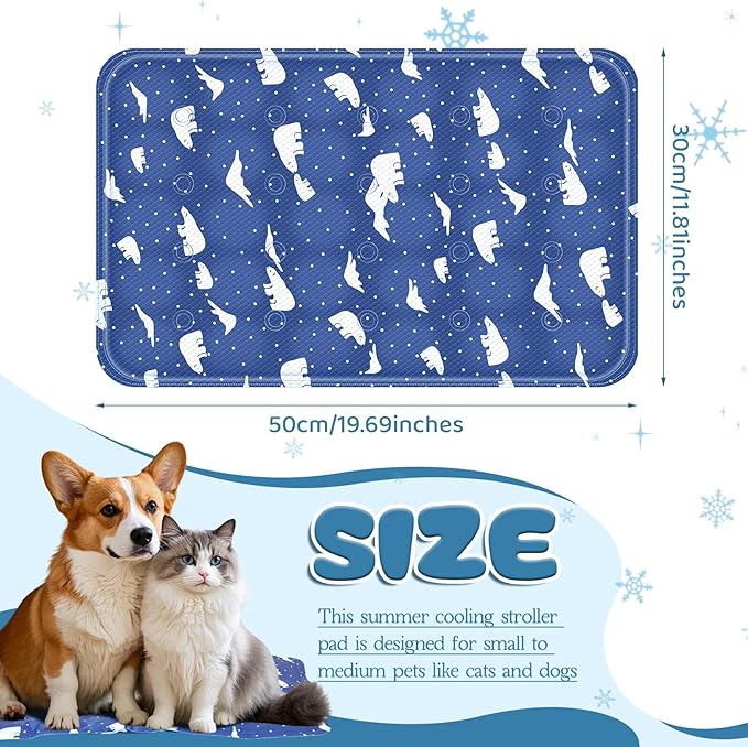 Nuanchu Dog Stroller Cooling Mat Waterproof Outdoor Pet Cooling Mat Washable Summer Cat Sleeping Blanket for Pet Stroller(11.81 x 19.69 Inches,Royal Blue Bear)