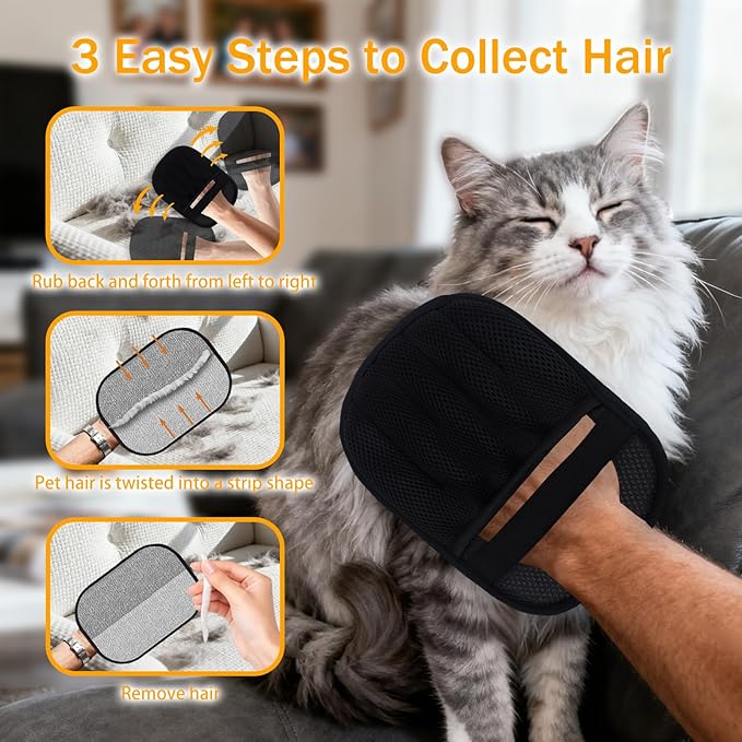Pet Hair Removal Glove for Dogs & Cats, Pet Hair for Cat and Dog, with Electrostatic Tech, for Carpet, Couch, Furniture,Upgraded Five-Finger Electrostatic Pet Hair Gloves