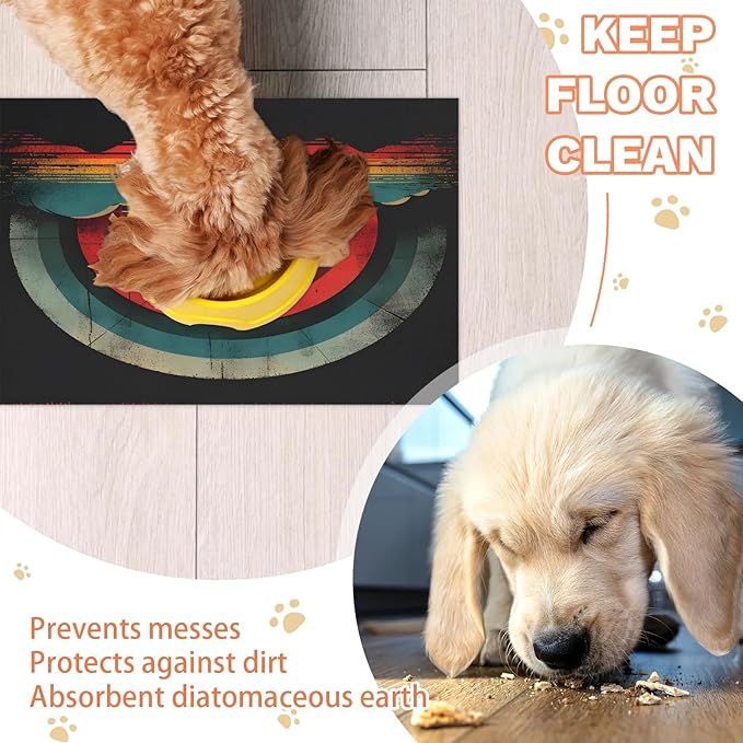 Boho Sunrise Dog Food Mat for Floors Absorbent, Quick Dry Water Dispenser Mat for Food, Water, Pet Supplies 12" x 20", Ocean