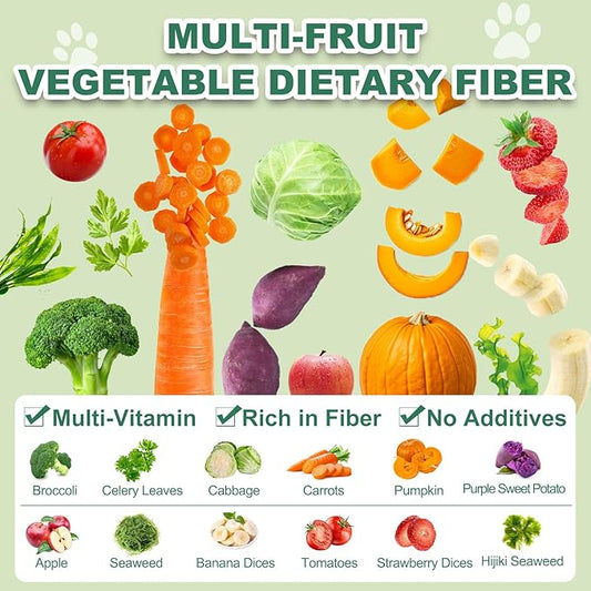 12-in-1 Vegetable Fruit Mix Cats Dogs Treast - Natural Ingredient Food Toppers Picky Eaters, High Fiber Digestive Health, Grain-Free(8.5oz)