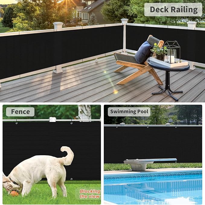 LOVE STORY 3'x12' Black Balcony Screen Privacy Fence Cover UV Protection (HDPE) Weather-Resistant 3 FT Height Shield for Deck, Patio, Backyard, Outdoor Pool, Porch, Railing
