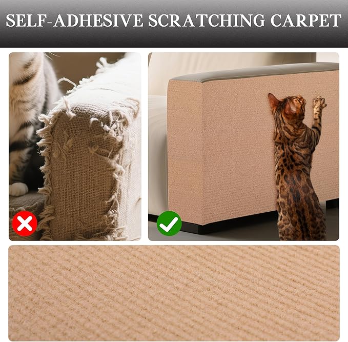 15.7'' x 23.6'' Cat Scratch Furniture Protector Cat Wall Scratcher Mat AdhesiveTrimmable Cloth Couch Anti-Scratch Cover DIY Climb Couch Protector from Claws, Replacement Pads，Beige